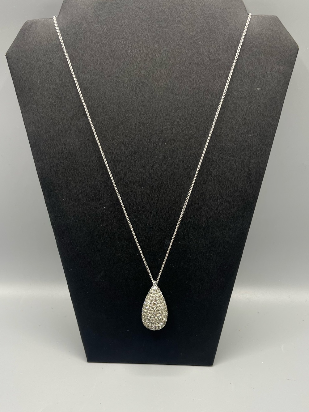 Ann Taylor Pave Crystal Teardrop Pendant Necklace 32" Silver-tone Statement